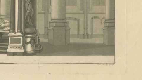 William the Silent Tomb, Antique Delft Nieuwe Kerk Engraving c.1840, close-up 4