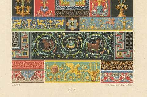 Greek-Roman Ornament Print, Classical Decorative Motifs & Borders, c.1869, close-up 3