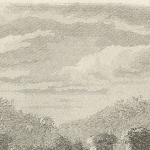 Small Antique Print of Ruins of Ancient Columns on Tinian Island, close-up 1
