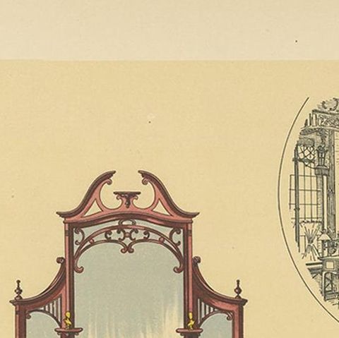 Pl. 47 Antique Print of Salon Furniture by Kramer, circa 1910, close-up 1