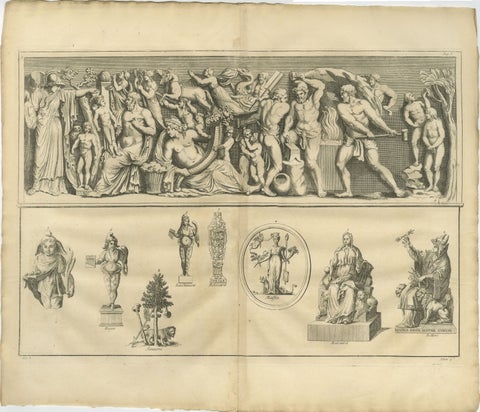 Double Bacchic Frieze, Classical Mythological Relief, Montfaucon Engraving 1721, view 2