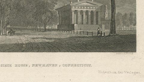 Antique Yale College & State House New Haven Connecticut, Meyer ca. 1850, close-up 4