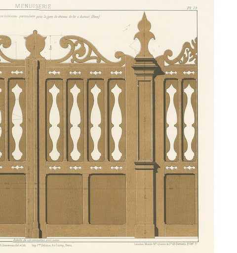 Architecture Print of Woodwork of an Entry Door by Delarue, circa 1880, view 4