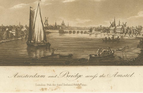 Amsterdam and the Bridge across the Amstel River, aquatint by S.Ireland, 1795, close-up 1