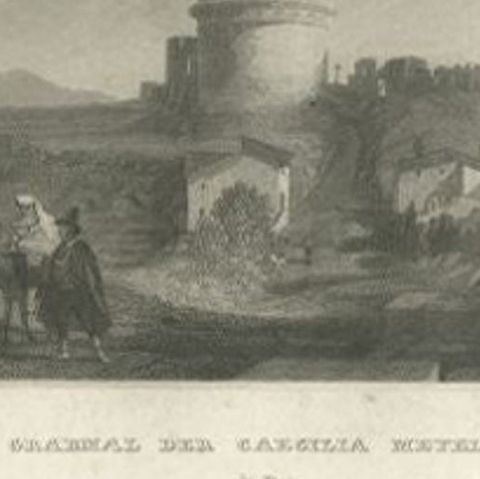 Antique Print of the Tomb of Caecilia Metella by Meyer, 1836, close-up 1