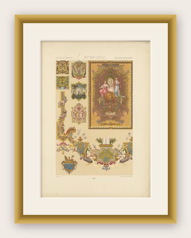 Louis XVI Decorative Ornament Chromolithograph by Albert Racinet, Paris, c. 1873, shown framed