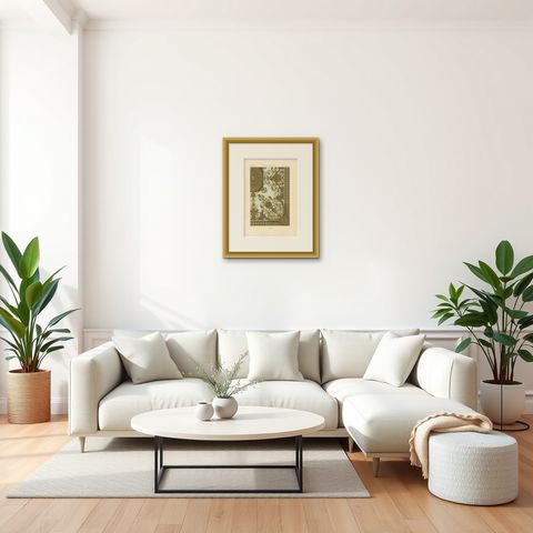 Pl. 80 Antique Print of XVIIth Century Ornaments by Racinet (c.1890), shown framed in a room, true to size