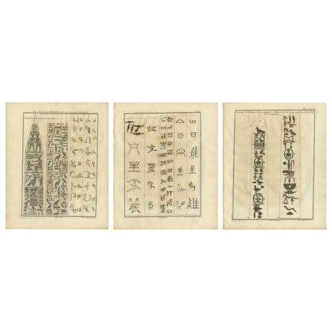 Set of 3 Original Antique Prints of the Column in Heliopolis and Hyroglyphs