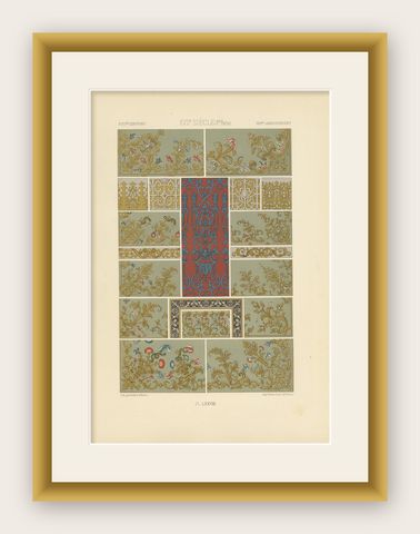 Pl. 78 Antique Print of XVIIth Century Ornaments by Racinet (c.1890), shown framed