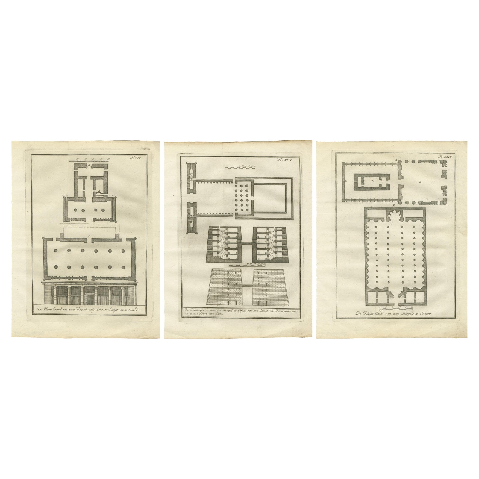 Ancient Egyptian Temple Plans, Edfu, Erment, Esna & Thebes, c.1776 Engravings