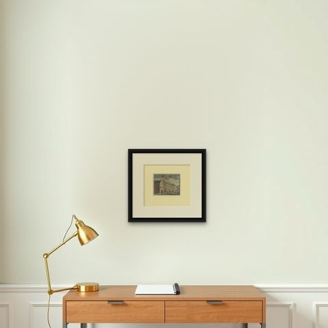Antique Print of the East India House in Amsterdam, Holland, 1693, shown framed on a wall, true to size