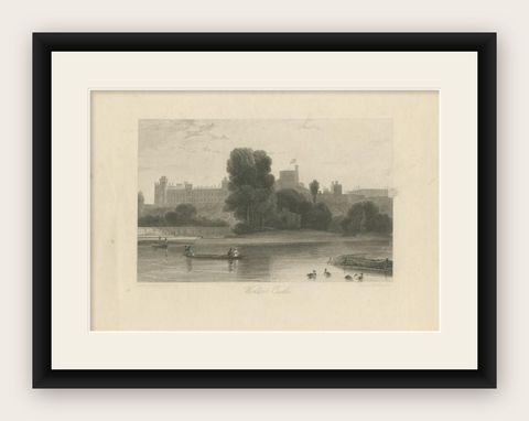 Antique Print of Windsor Castle in England, circa 1850, shown framed