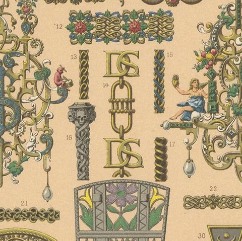 Pl 98 Antique Print of French Decorative Objects by Racinet, 'circa 1880', close-up 2
