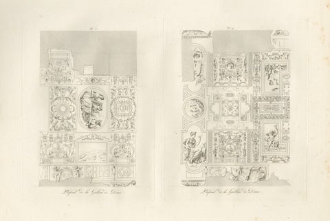 Antique Decorative Ceiling Designs, Fontainebleau Gallery, Baltard, 1803, Pair, close-up 6