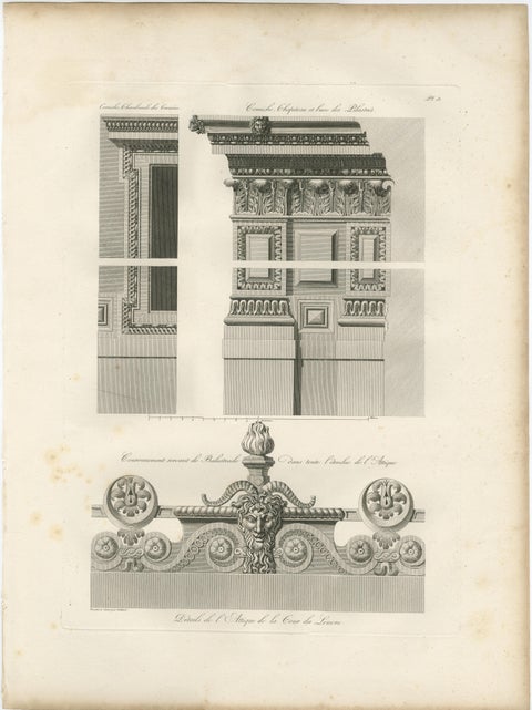 Antique Louvre Architectural Ornament Engraving, French Neoclassical, 1803, view 2