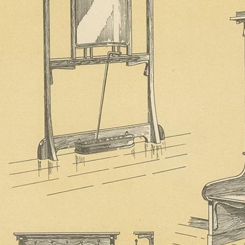 Antique Design Print of Entryway Furniture by Kramer, circa 1910, close-up 2