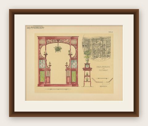 Pl. 10 Antique Print of a Bay Window by Kramer 'circa 1910', shown framed
