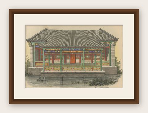 Antique Print of a Pleasure House for First-Class Mandarins, shown framed