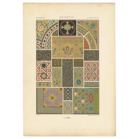 Pl. 33 Antique Print of Byzantine Ornaments by Racinet, circa 1890
