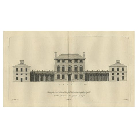 Old Engraving of Chesterfield House, Westminster in London, Uk, ca.1770