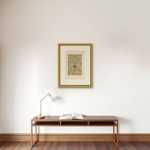 Pl. 7 Antique Print of Etruscan Ornaments by Racinet, circa 1890, shown framed on a wall, true to size