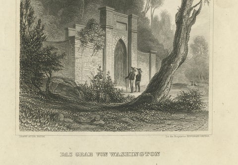 Washington's Tomb at Mount Vernon, Antique Americana Engraving, c.1850, close-up 4