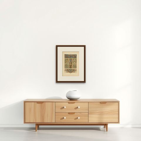 Pl. 111 Antique Print of 17th Century from Interior Decor by Racinet, circa 1890, shown framed on a wall, true to size