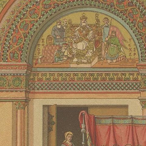 Pl. 31 Antique Print of Middle Ages Interior by Racinet 'circa 1880', close-up 2