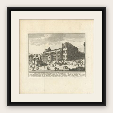 Antique Print of the Papal Palace on the Quirinal Hill Monte Cavallo, shown framed