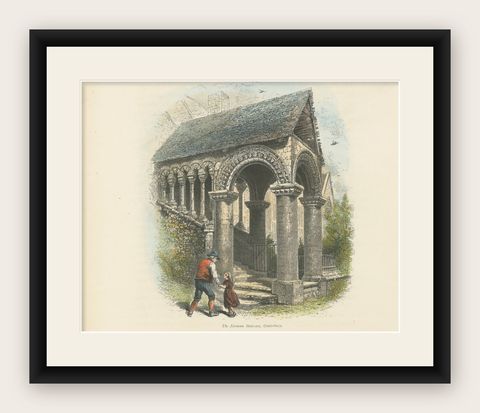 Antique Hand-Coloured Engraving, The Norman Staircase, Canterbury, c.1870s, shown framed