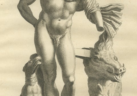 Meleager and the Calydonian Boar Antique Engraving, Montfaucon 1721, close-up 5