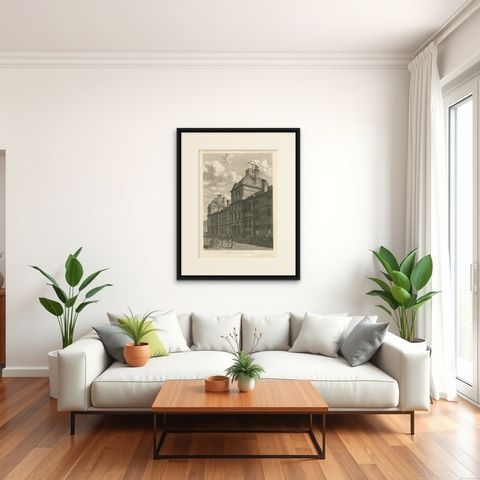 Antique Louvre Museum Entrance Engraving, Paris Architectural View, French, 1803, shown framed in a room, true to size