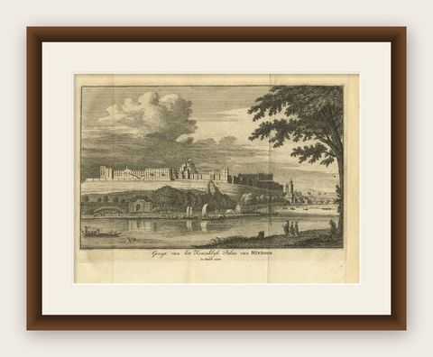 Antique Print with a View of the Royal Palace of Windsor by i. Tirion, 1754, shown framed