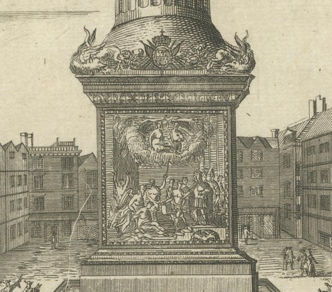 Historic 1720 Engraving of The Monument, London Bridge Ward, close-up 3