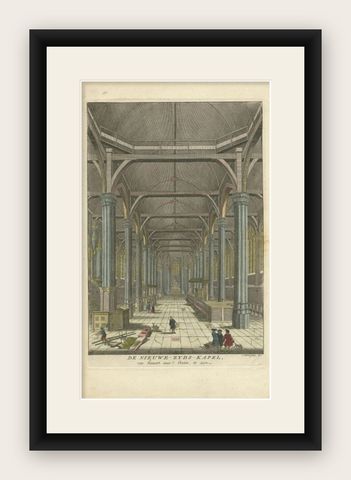 Antique Print of the Interior of the 'Nieuwezijds Kapel' by Goeree, 1765, shown framed