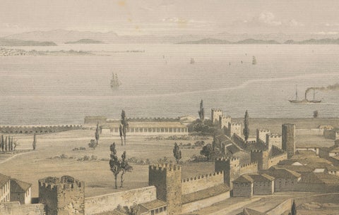 Rare 1852 Tinted Lithograph of Topkapi Palace and the Bosphorus, Istanbul, close-up 4
