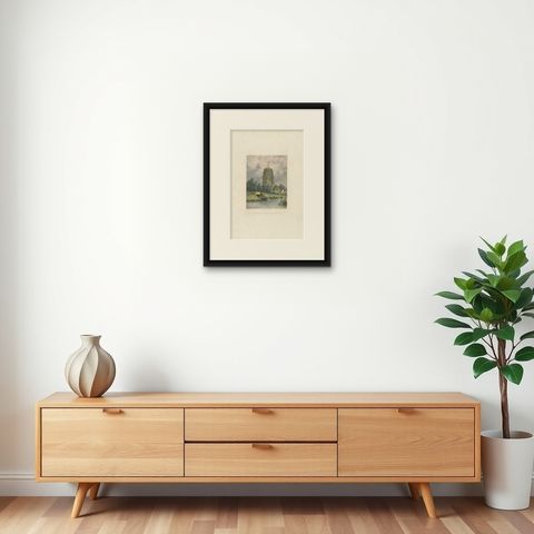 The Leaning Tower of Leeuwarden, Hilverdink’s Oldehove Lithograph, 1858, shown framed on a wall, true to size