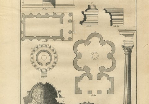 Antique Neoclassical Architecture Engraving by Montfaucon, 1721, close-up 3