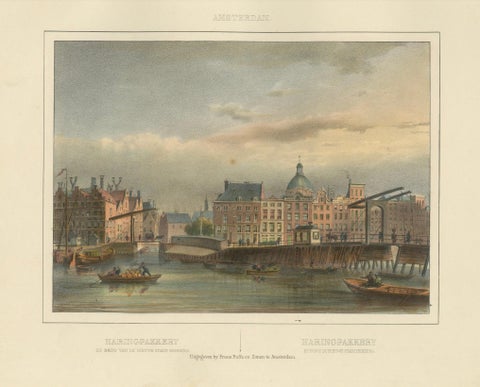 Antique View of Amsterdam’s Haringpakkerij and Nieuwe Stadsherberg Bridge, c1850, close-up 6