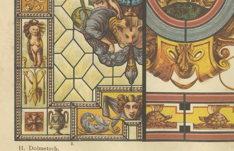 Italian Renaissance Stained Glass Design Print from Ornamentenschatz, 1887, close-up 2