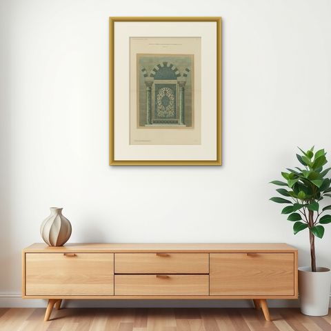 Antique Ottoman Iznik Tile Panel Print, Tomb of Sultan Selim II, Istanbul, 1924, shown framed on a wall, true to size