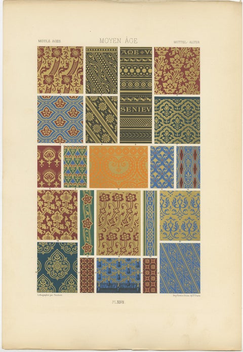 Pl. 47 Antique Print of Middle Ages Ornaments by Racinet, 'circa 1890', view 4