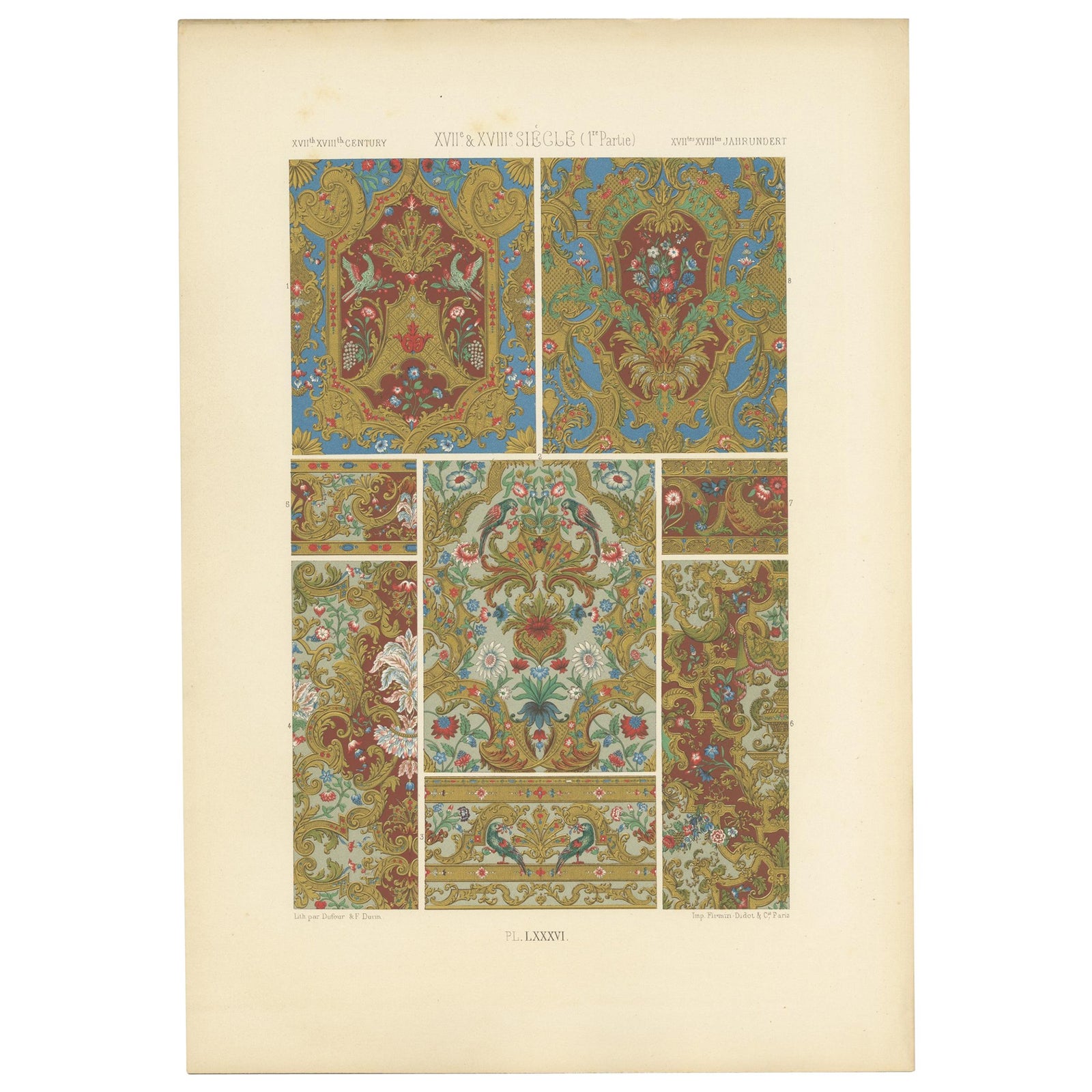 Pl. 84 Antique Print of XVIIth and XVIIIth Century Ornaments by Racinet