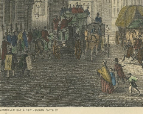 1829 Etching of Temple Bar in Bustling Regency London, close-up 3