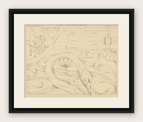 Pl. 71 Antique Print of Furniture Details by Kramer, circa 1910, shown framed