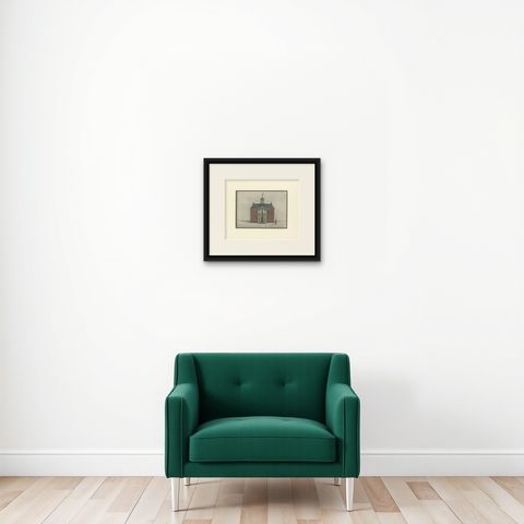 Antique Print of the City Hall of Leeuwarden, Friesland, The Netherlands, 1785, shown framed on a wall, true to size