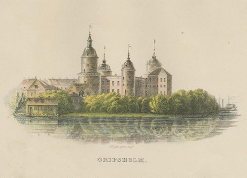 Antique Print of Gripsholm Castle in Stockholm, Sweden, c.1864, close-up 1