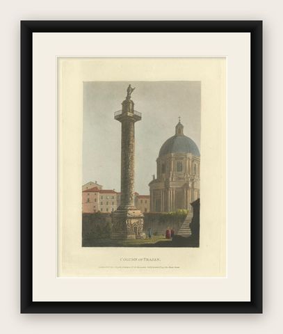 Column of Trajan, Rome, Original Hand-Colored Engraving, 1798, shown framed
