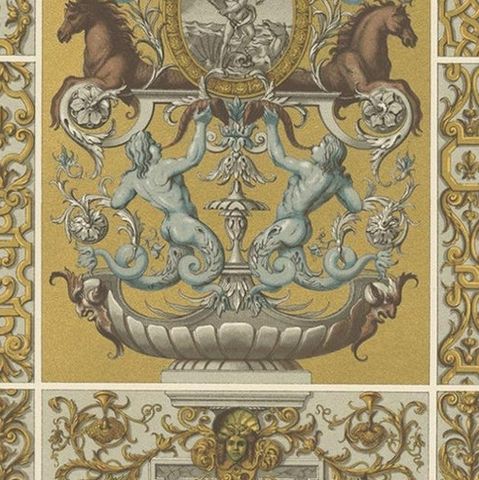 Pl. 79 Antique Print of XVIIth Century Ornaments by Racinet, circa 1890, close-up 1