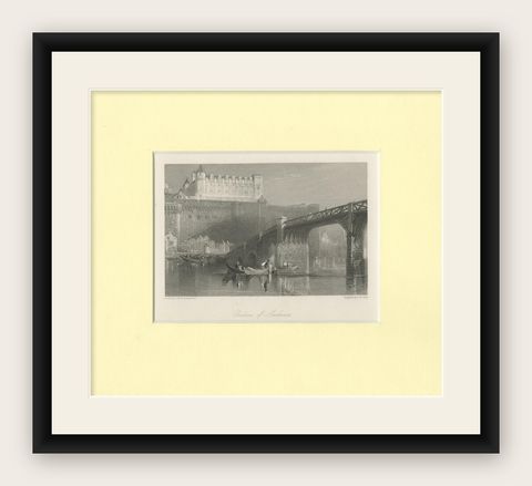 Antique Print of Château d'Amboise by Allen '1833', shown framed
